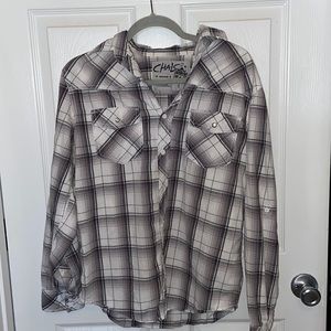 Men’s Chalc Button Down Medium Shirt, Grey and white, 100% Cotton, used